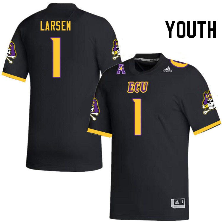 Youth #1 Luke Larsen ECU Pirates College Football Jerseys Stitched-Black